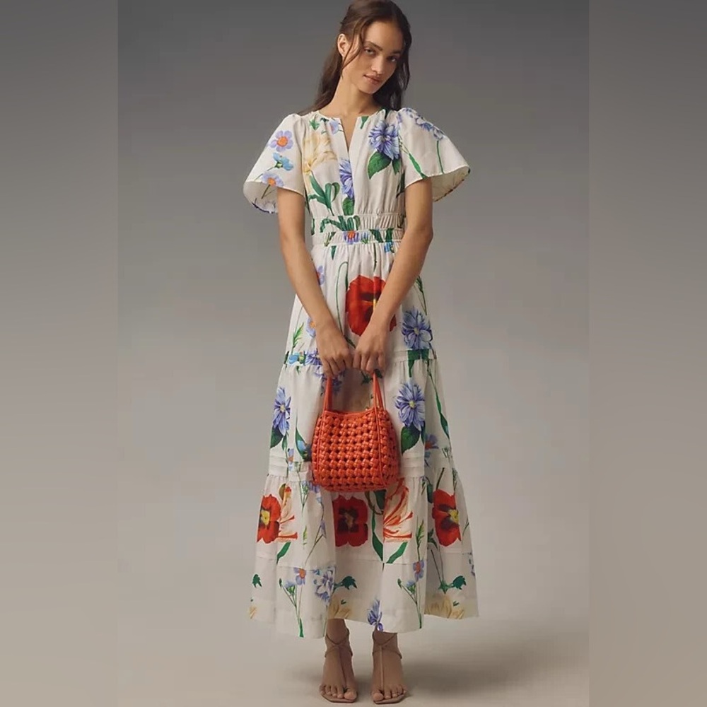 NWT Anthropologie The Somerset Maxi Dress White Floral Size S